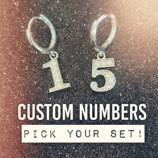 CUSTOM Number Earrings SILVER/RHINESTONE (See Description for Instructions)