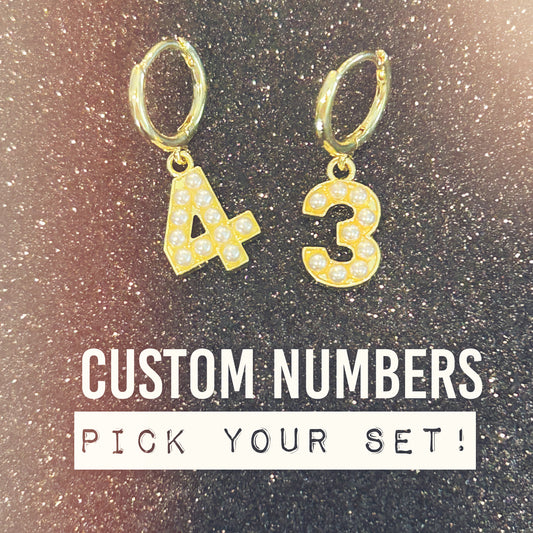 CUSTOM Number Earrings GOLD/PEARL (See Description for Instructions)