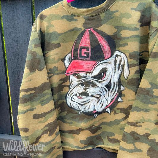 Hand Painted Georgia Bulldog Camo Crew