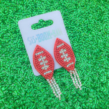 Load image into Gallery viewer, Beaded Red Football Earrings with Crystal Fringe