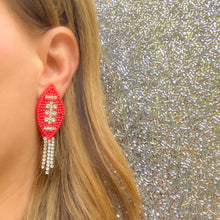 Load image into Gallery viewer, Beaded Red Football Earrings with Crystal Fringe