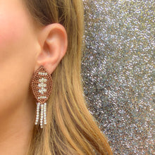 Load image into Gallery viewer, Beaded Brown Football Earrings with Crystal Fringe