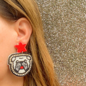 Beaded Bulldog Earrings with Crystal Accents