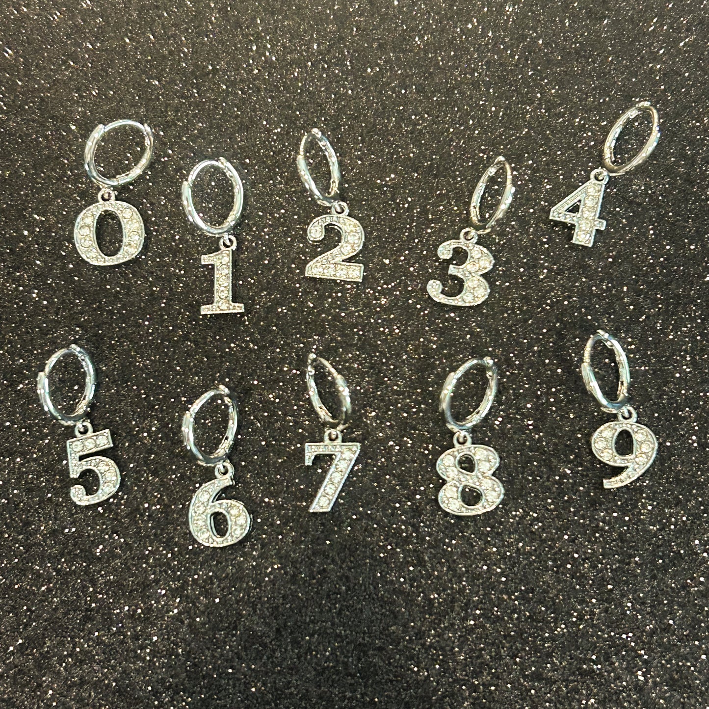 CUSTOM Number Earrings SILVER/RHINESTONE (See Description for Instructions)
