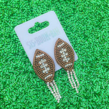 Load image into Gallery viewer, Beaded Brown Football Earrings with Crystal Fringe