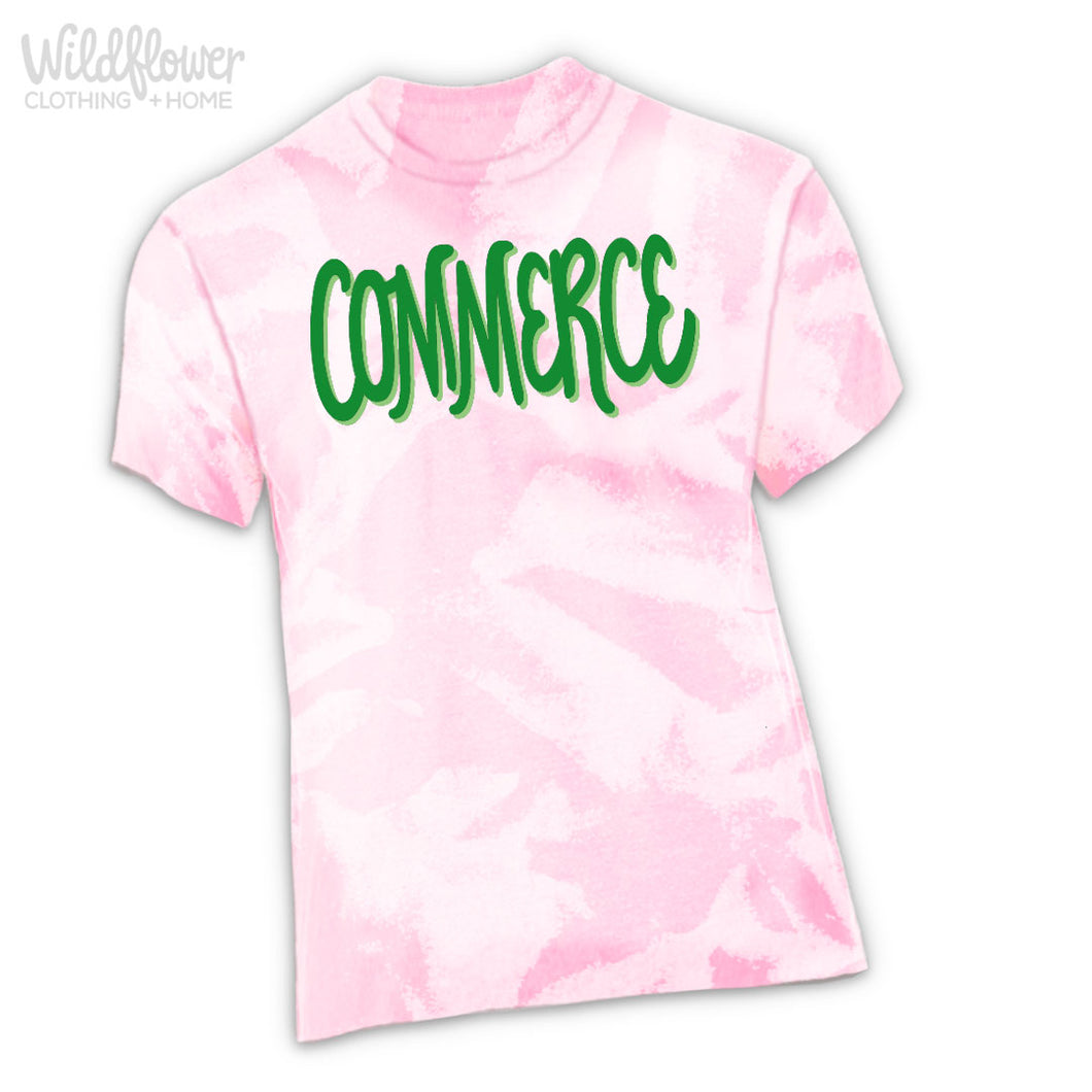 Commerce Pink + Green Bleach Tee
