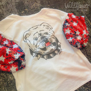Sequin Sleeve Bulldog Tee