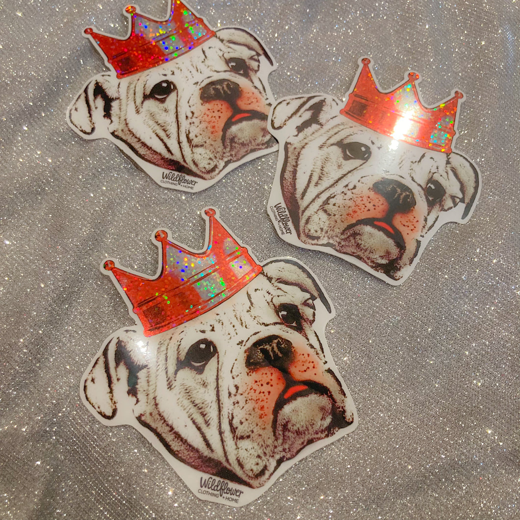 Bulldog Glitter Crown Sticker
